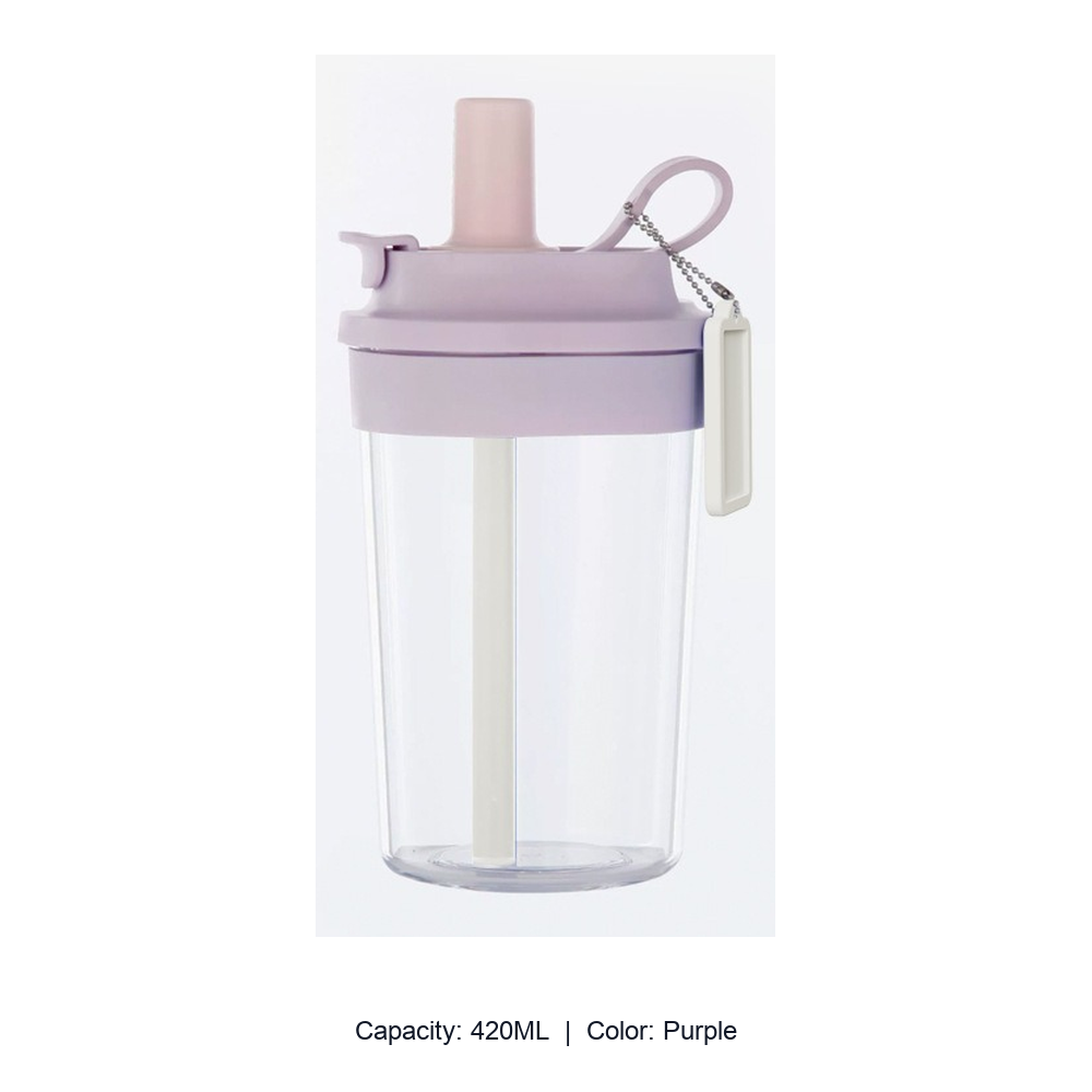 Heat-Resistant Tritan Dual-Drink Straw Bottle — 420ML / Purple