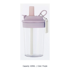Heat-Resistant Tritan Dual-Drink Straw Bottle — 420ML / Purple