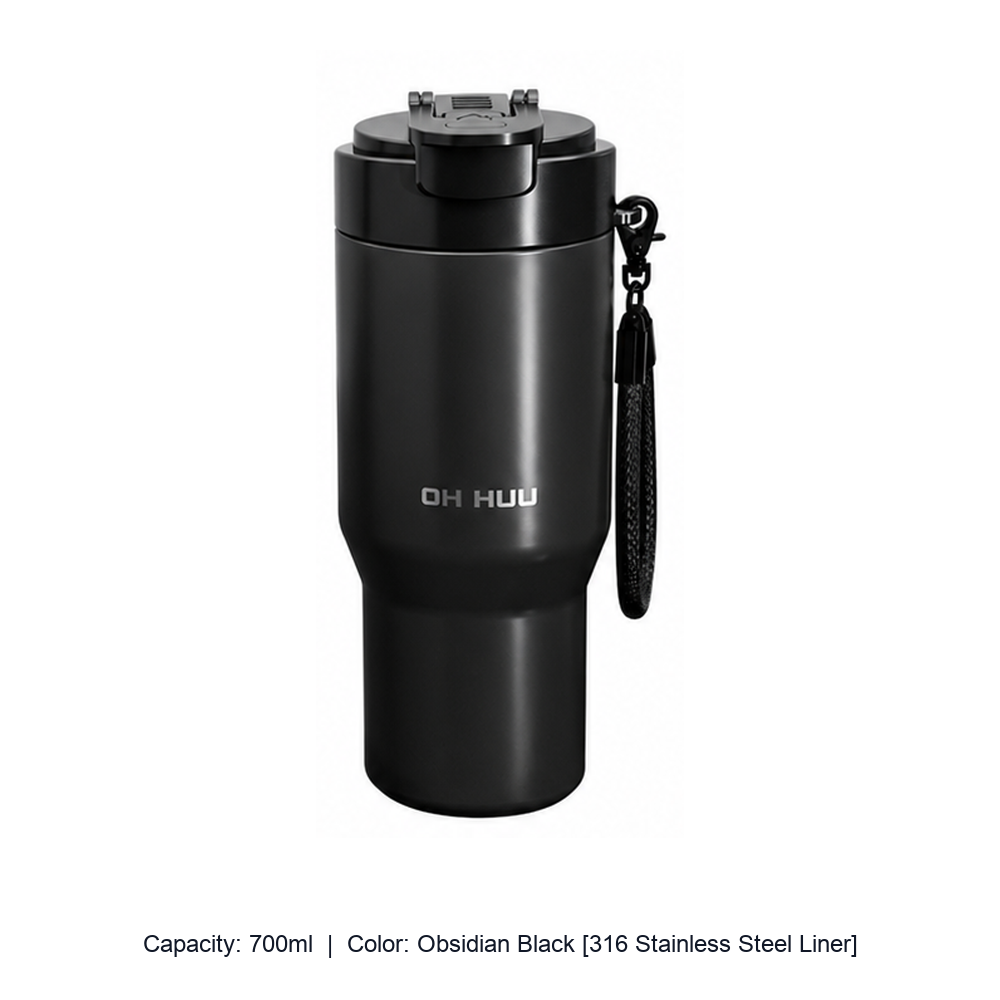 Large-Capacity Stainless Steel Car Insulated Tumbler — 700ml / Obsidian Black [316 Stainless Steel Liner]