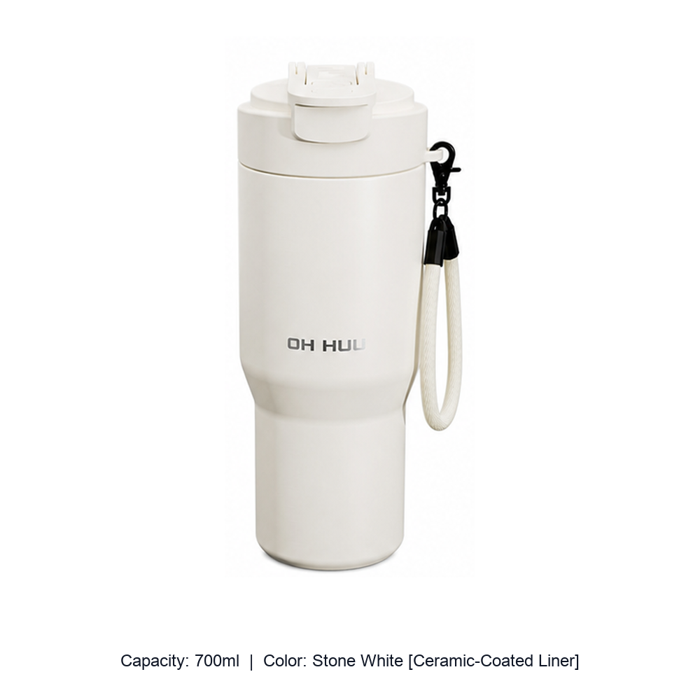 Large-Capacity Stainless Steel Car Insulated Tumbler — 700ml / Stone White [Ceramic-Coated Liner]