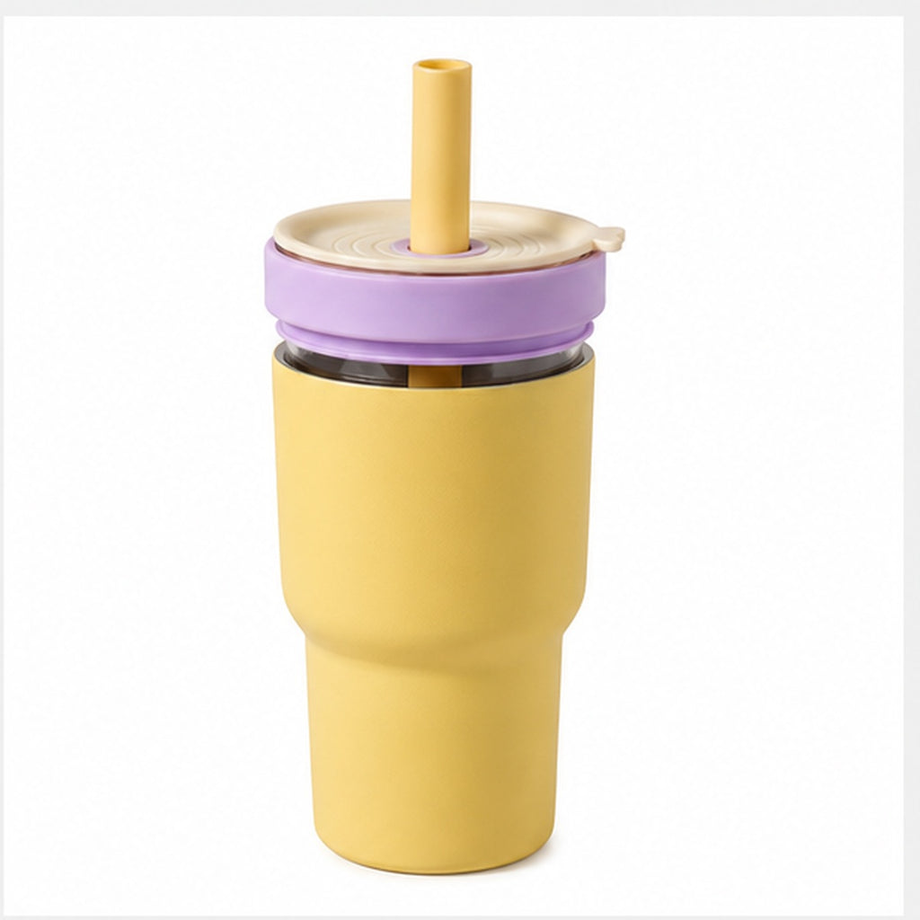 2-in-1 Borosilicate Glass & Stainless Steel Straw Tumbler – 580/620 ml