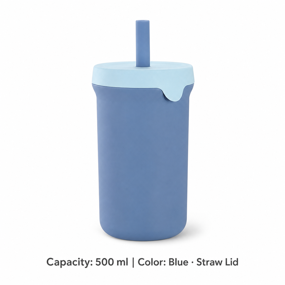 Portable Silicone Straw Bottle, 500ml — 500 ml / Blue · Straw Lid