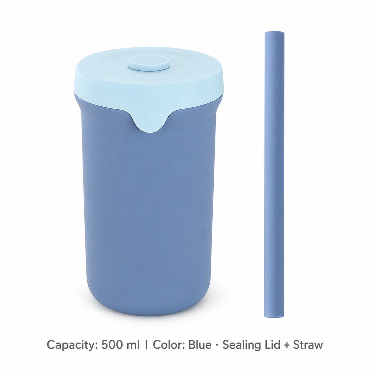 Portable Silicone Straw Bottle, 500ml — 500 ml / Blue · Sealing Lid + Straw