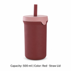 Portable Silicone Straw Bottle, 500ml — 500 ml / Red · Straw Lid