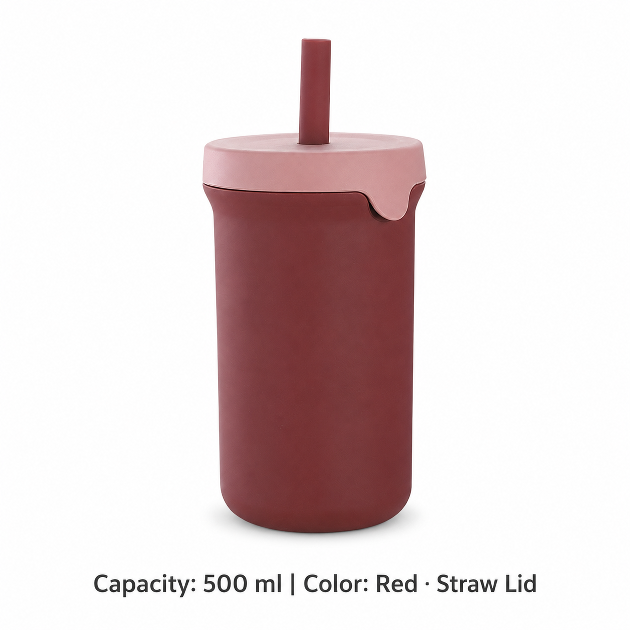 Portable Silicone Straw Bottle, 500ml — 500 ml / Red · Straw Lid