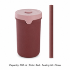 Portable Silicone Straw Bottle, 500ml — 500 ml / Red · Sealing Lid + Straw