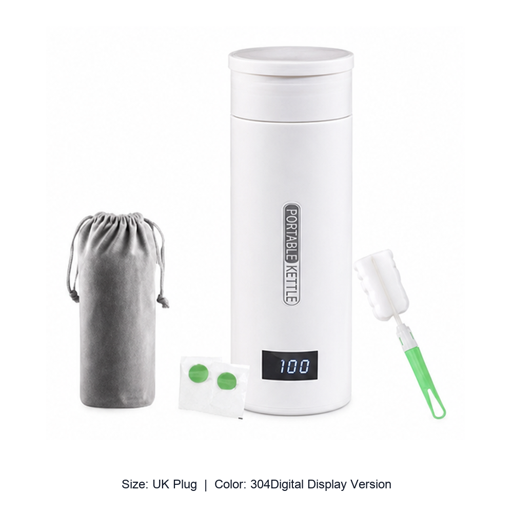 Portable Stainless Steel Electric Heating Travel Cup — UK Plug / 304Digital Display Version
