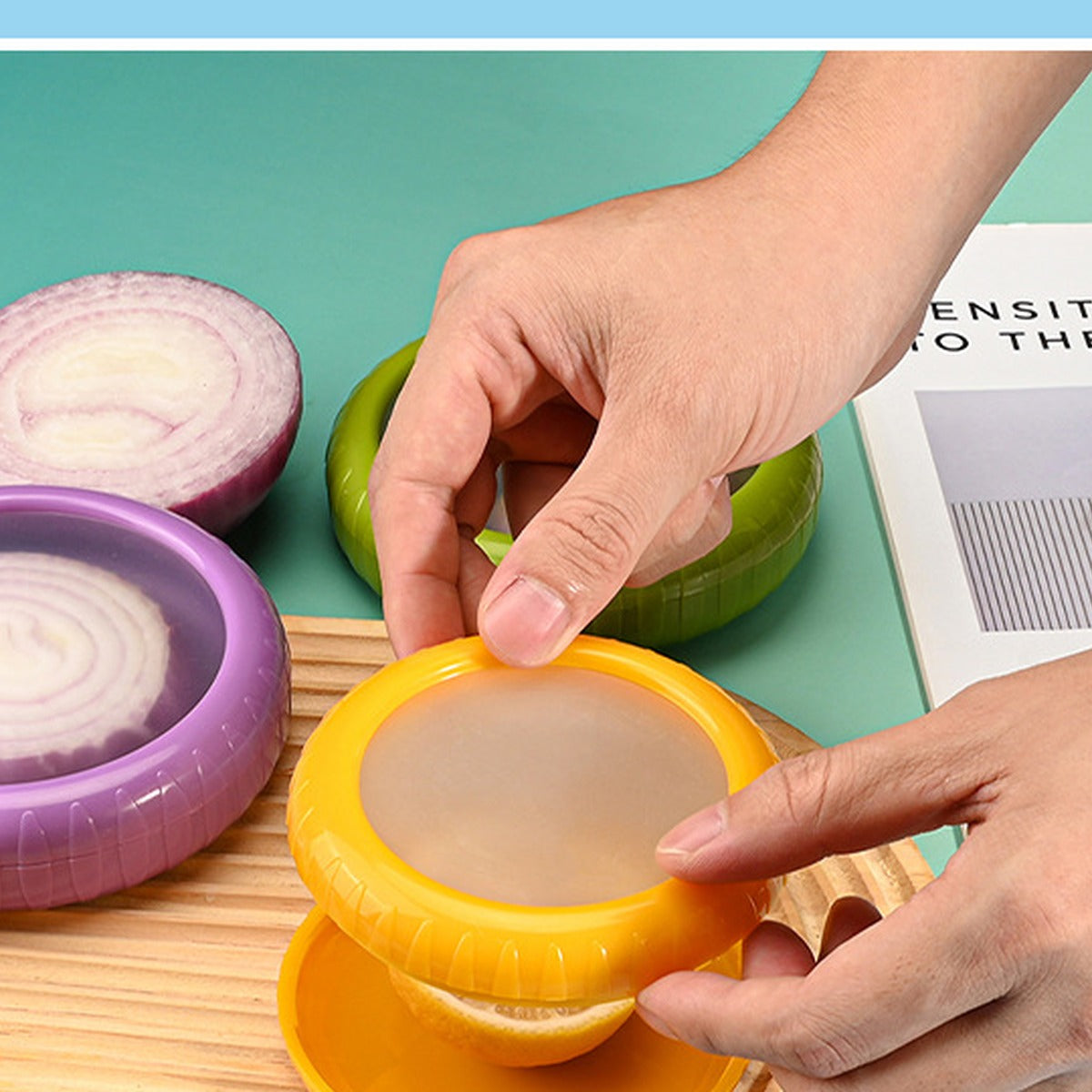 silicone-produce-saver-for-cut-fruit source-proven hand sealing side view