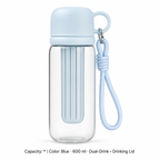 Tritan Dual-Drink Bottle with Tea Chamber — * / Blue · 600 ml · Dual-Drink + Drinking Lid