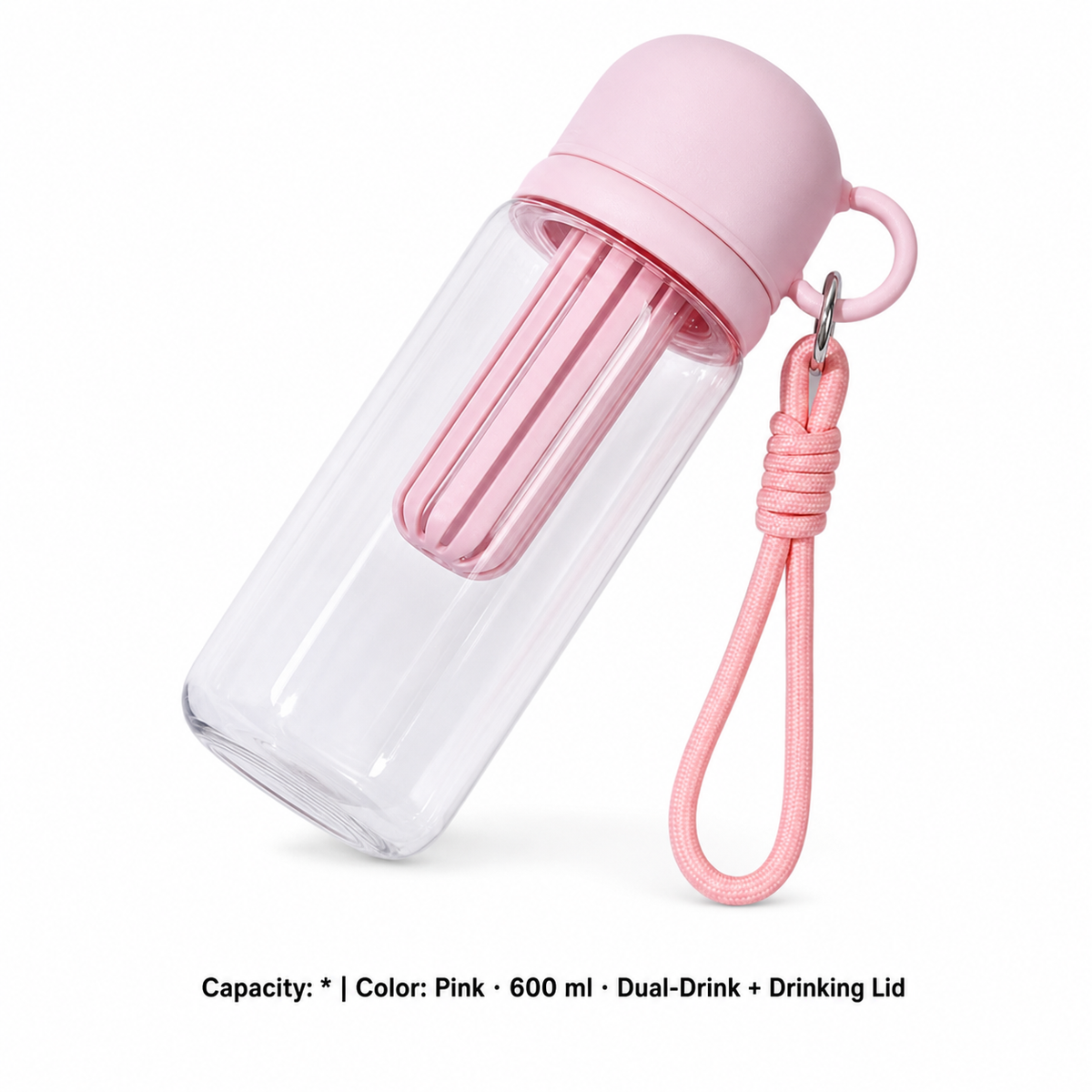 Tritan Dual-Drink Bottle with Tea Chamber — * / Pink · 600 ml · Dual-Drink + Drinking Lid