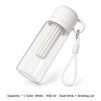 Tritan Dual-Drink Bottle with Tea Chamber — * / White · 600 ml · Dual-Drink + Drinking Lid