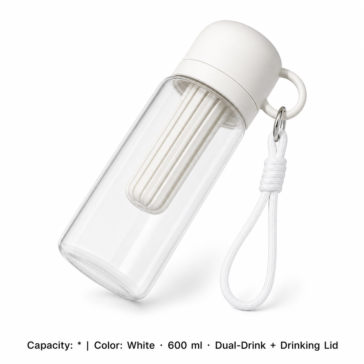 Tritan Dual-Drink Bottle with Tea Chamber — * / White · 600 ml · Dual-Drink + Drinking Lid