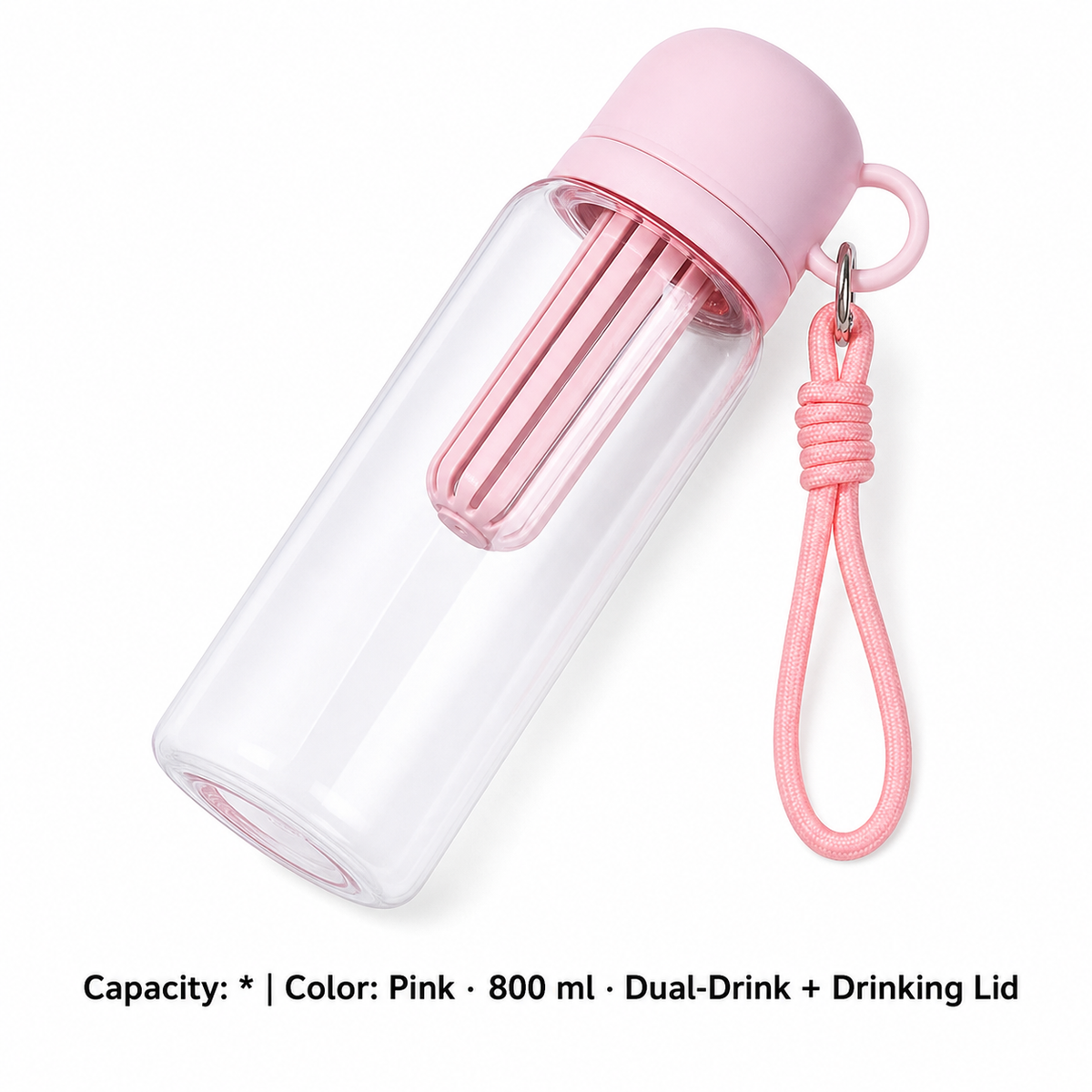 Tritan Dual-Drink Bottle with Tea Chamber — * / Pink · 800 ml · Dual-Drink + Drinking Lid
