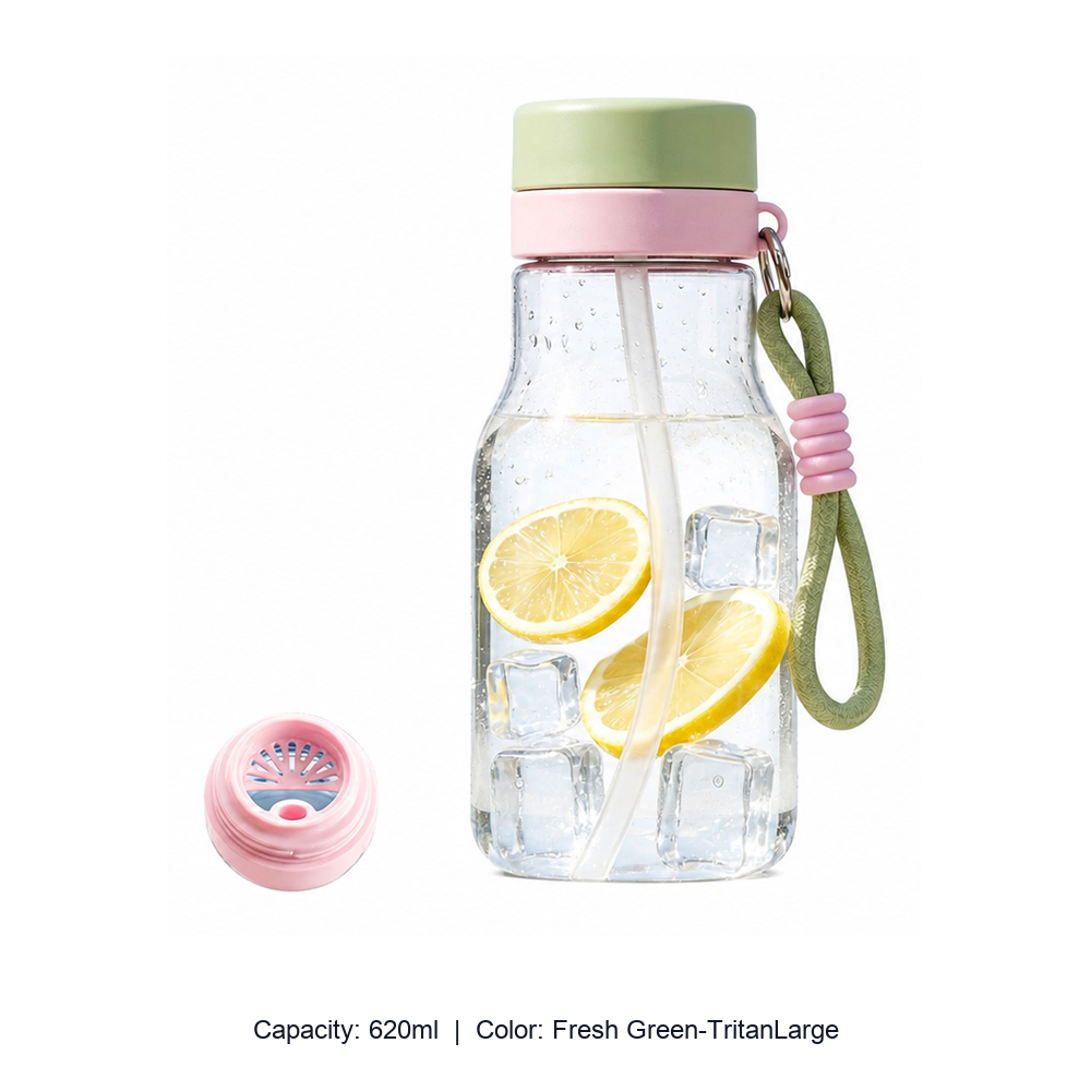 Tritan Dual-Drink Water Bottle with Tea Infuser — 620ml / Fresh Green-TritanLarge