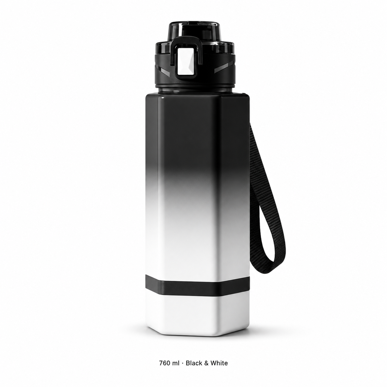 Tritan Large-Capacity Sports Bottle — 760 ml / Black & White