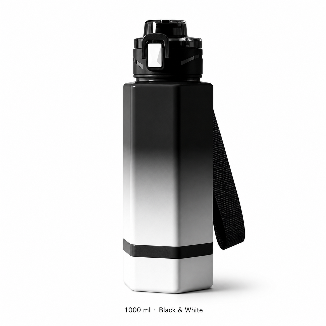 Tritan Large-Capacity Sports Bottle — 1000 ml / Black & White