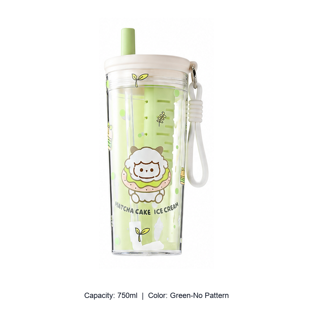 Tritan Pet-Themed Straw Bottle with Tea Infuser — 750ml / Green-No Pattern
