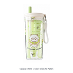 Tritan Pet-Themed Straw Bottle with Tea Infuser — 750ml / Green-No Pattern