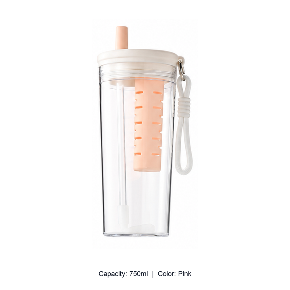 Tritan Pet-Themed Straw Bottle with Tea Infuser — 750ml / Pink