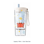 Tritan Pet-Themed Straw Bottle with Tea Infuser — 750ml / Blue-Crab