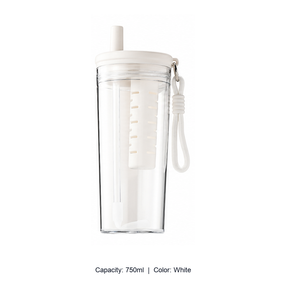 Tritan Pet-Themed Straw Bottle with Tea Infuser — 750ml / White
