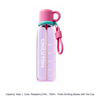 Tritan Straw Sports Bottle with Carry Strap — tritan / Raspberry Pink - 750ml - Three Drinking Modes with Tea Cup
