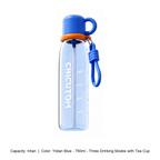 Tritan Straw Sports Bottle with Carry Strap — tritan / Yidian Blue - 750ml - Three Drinking Modes with Tea Cup