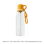 Tritan Straw Sports Bottle with Carry Strap — PC / Vibrant Yellow - 750ml - Three Drinking Modes with Tea Cup
